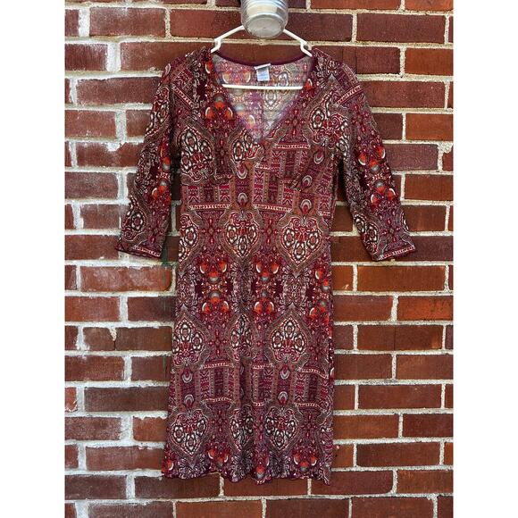 Giorgio Fiorlini Paisley Midi Dress Women’s Medium Burgundy Boho Vintage - Picture 1 of 4